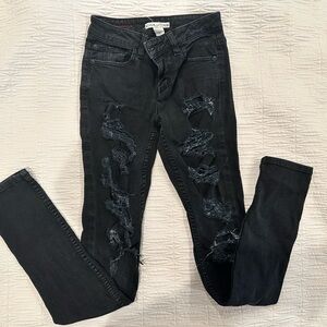 Alice + Olivia Black Distressed Skinny Jeans